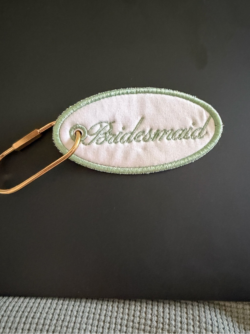Bridesmaid Oval Embroidered Keychain Bag Charm - Light Green